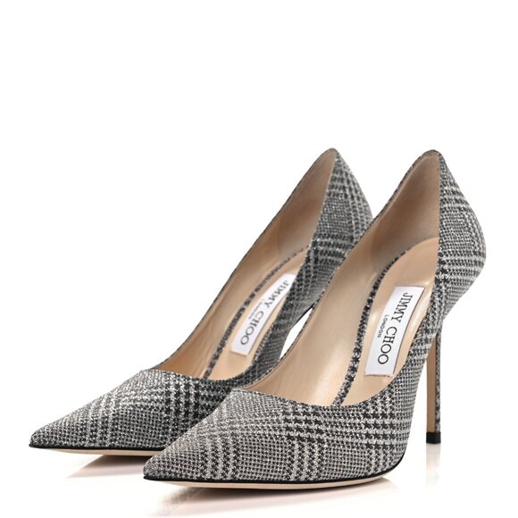 Jimmy Choo Silver Prince Of Stars Glitter Fabric Love 100 Pointed Plaid Pumps 37 - Picture 1 of 9